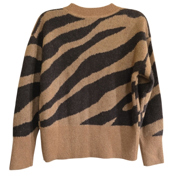 Banana Republic Alpaca Blend Zebra Wedge Motif Sweater Small Tan Brown Crewneck - Picture 3 of 6